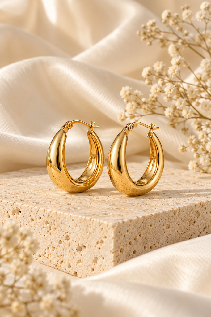 elegant gold hoops on travertine