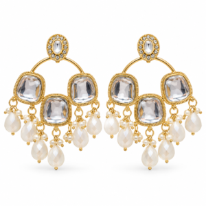 gold tone crystal fringe statement earrings