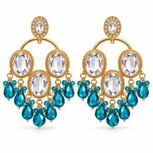 gold arch earrings with teal beads 1