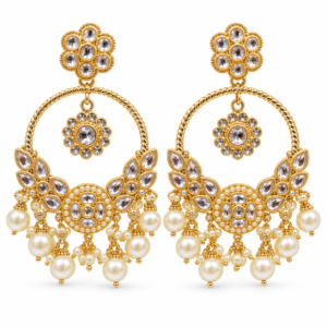 gold floral hoops with pearl fringe