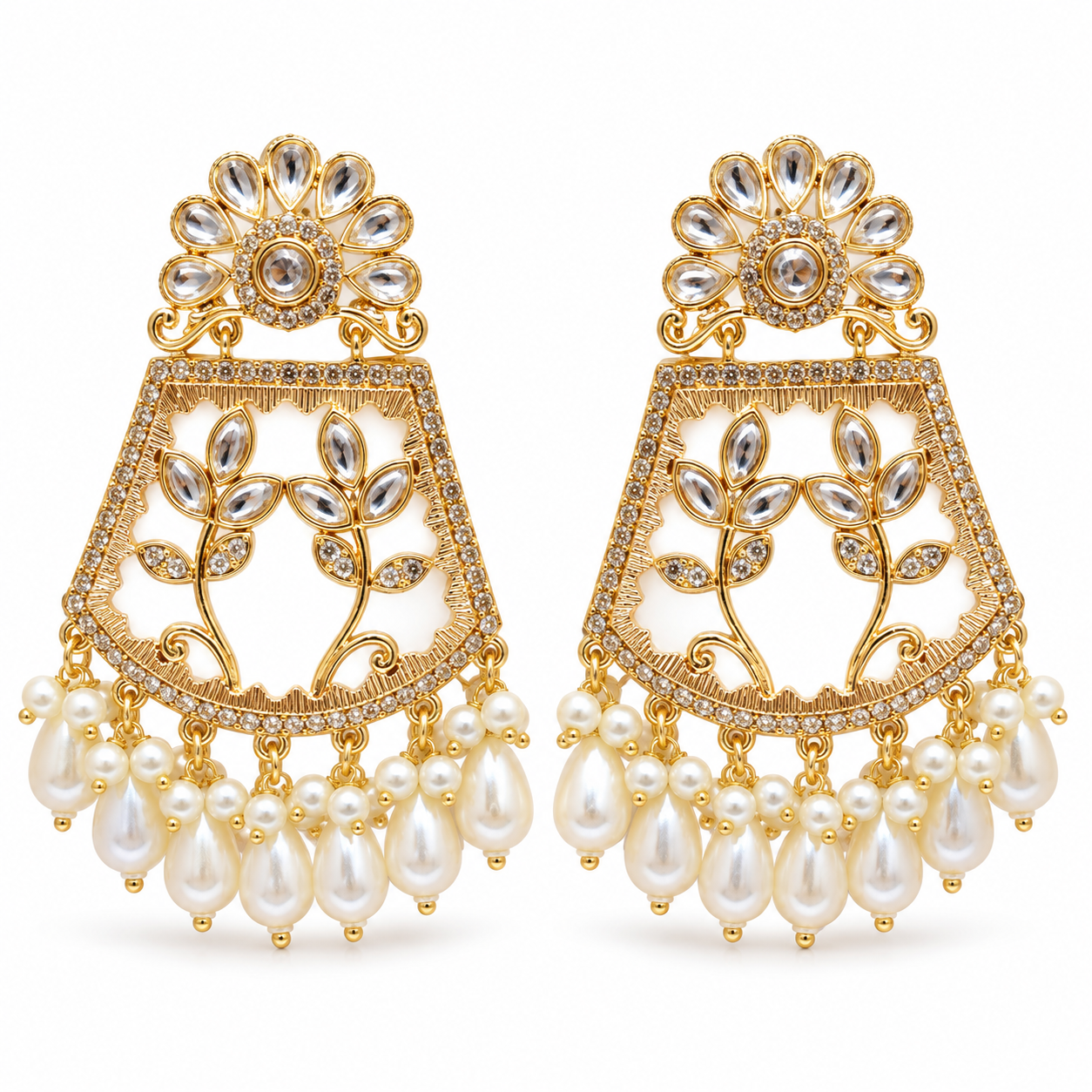 gold kundan floral statement earrings gold kundan floral statement earrings