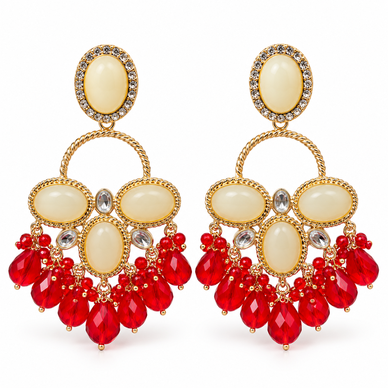 ivory cabochon red fringe earrings 1 ivory cabochon red fringe earrings 1