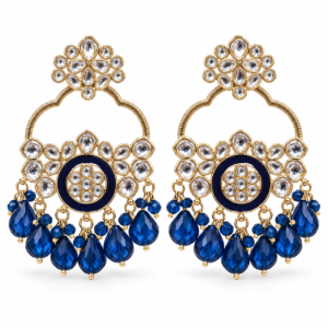 navy blue floral kundan drop earrings 1