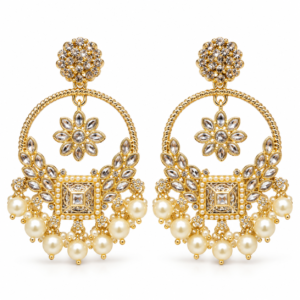ornate gold hoops with pearl drops
