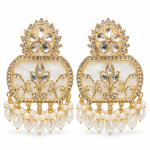 pale gold floral pearl drop earrings