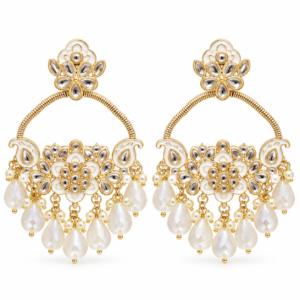 white enamel gold chandbali earrings