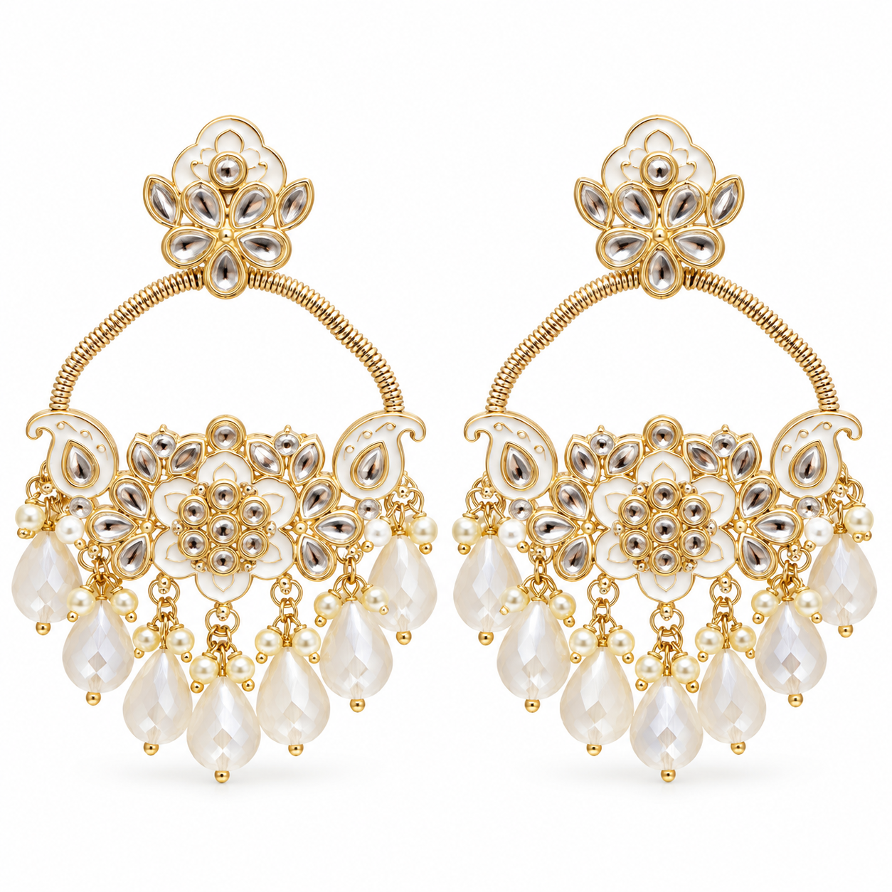 white enamel gold chandbali earrings white enamel gold chandbali earrings